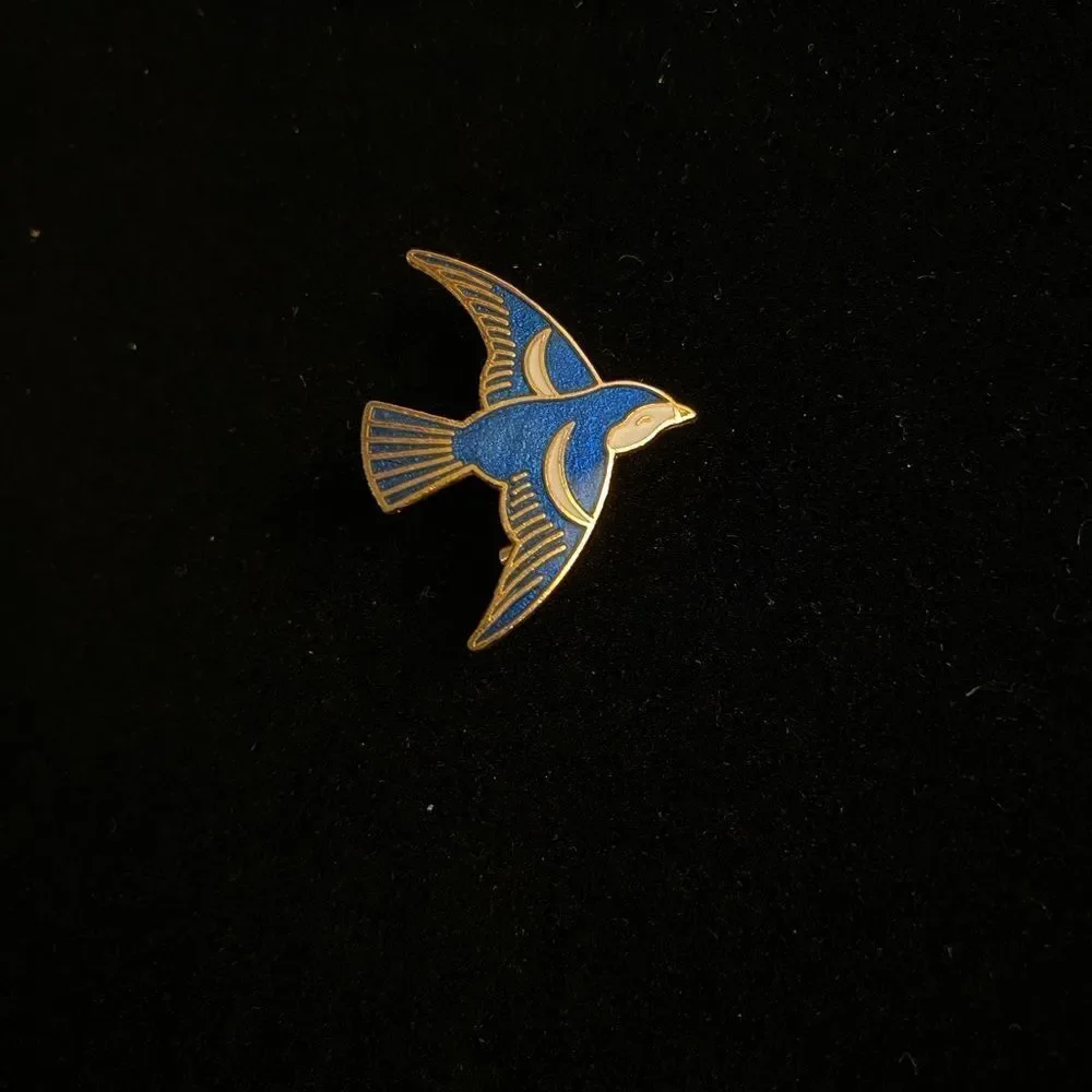 Vintage Gold Blue Bird Brooch